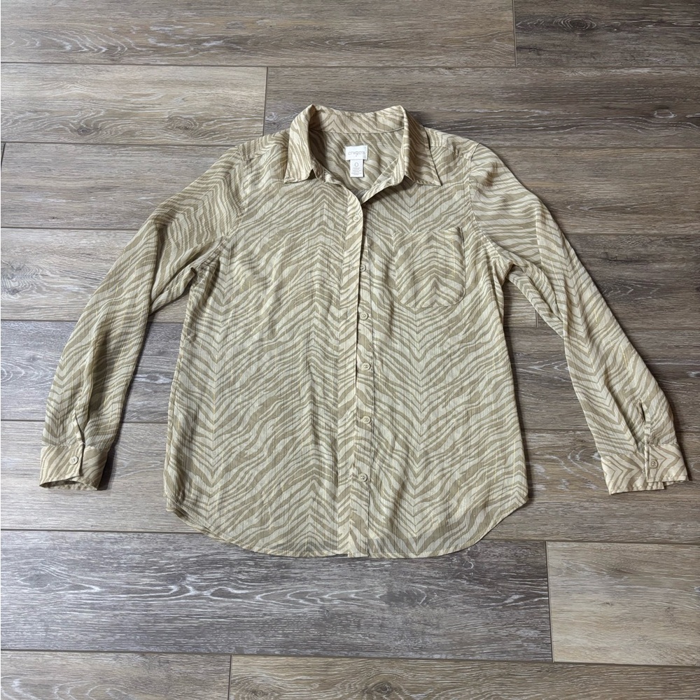 Chicos Top Sz 0 (S) Animal Print Zebra Sheer Gold Lightweight Holiday Mobwife